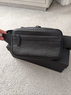 Gucci Black GG Embossed Leather Waist Bag